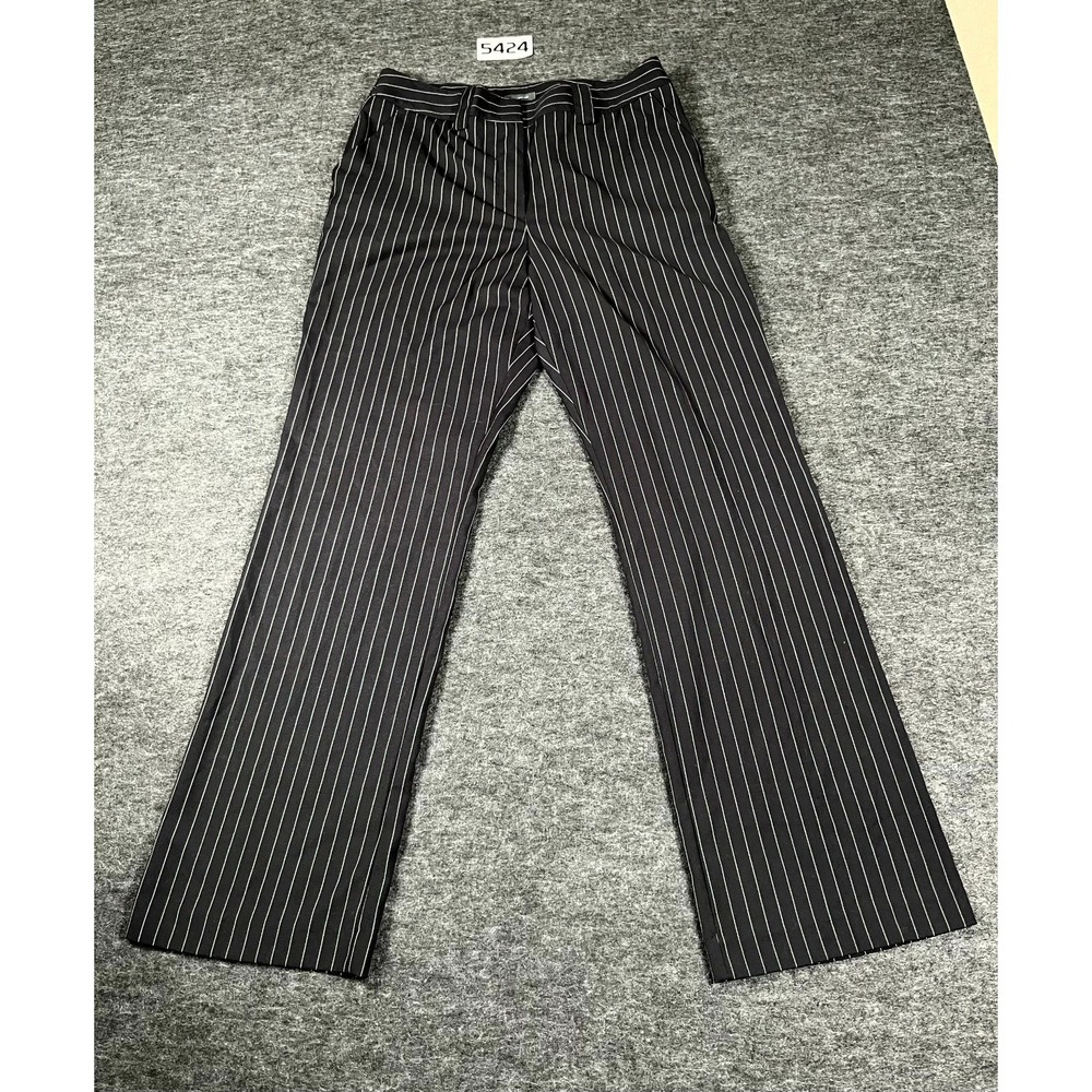 Worthington Dress Pants‎ Womens 12 Black White Striped Flat Front Straight Leg